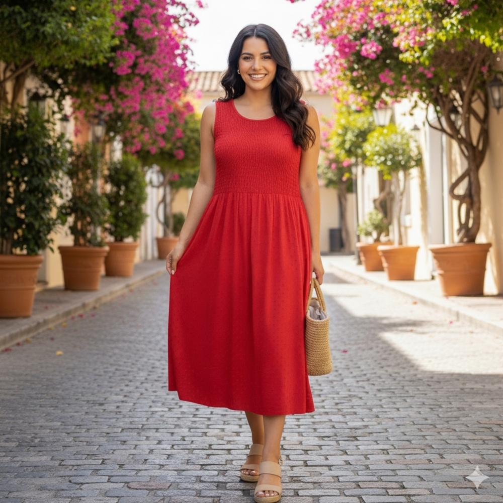Croft & Barrow Plus Size Petite XXL Sleeveless Midi Dress - Red w/Pockets NWT